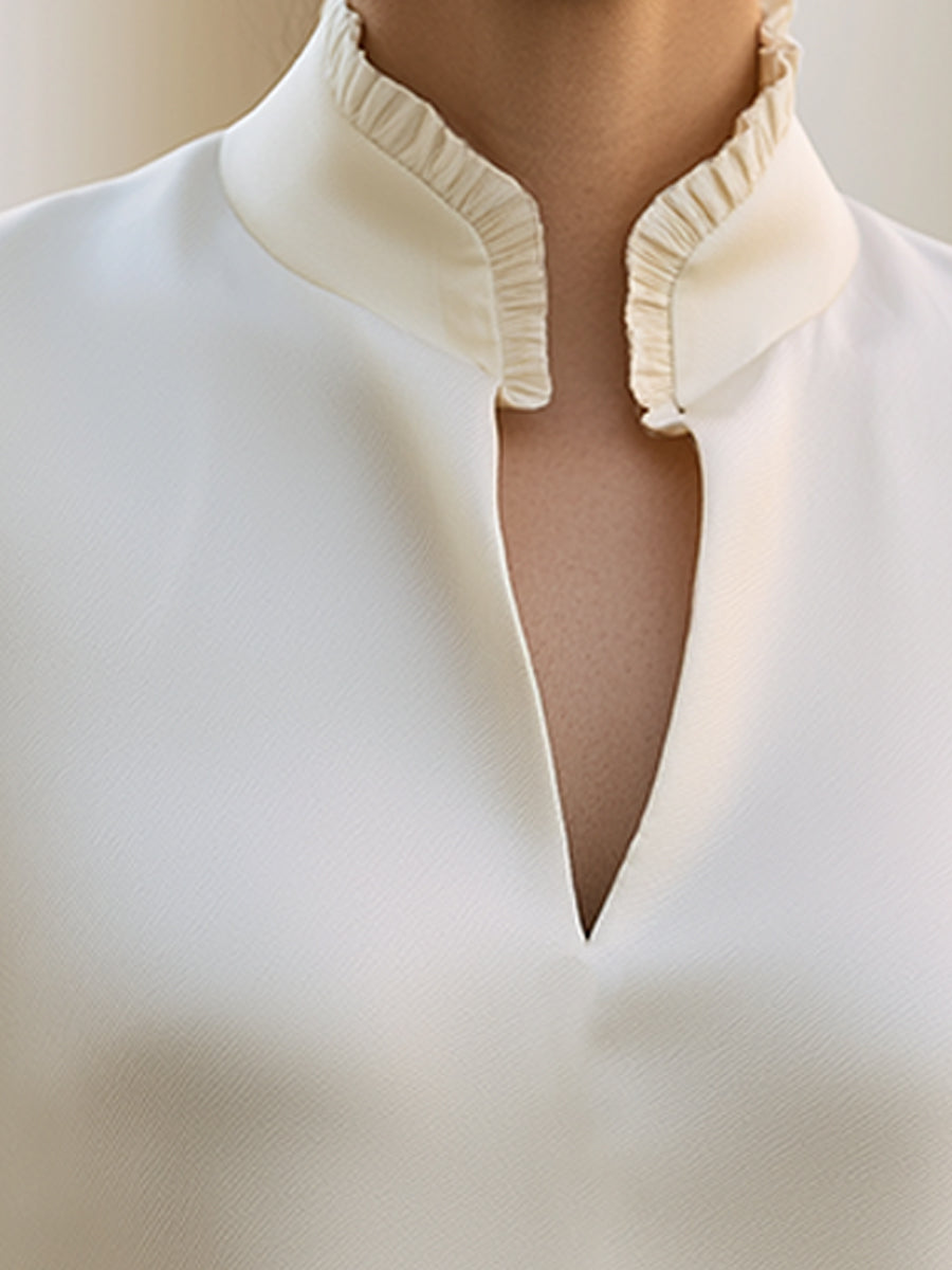 Ivory Ruffle Collar Long Sleeve Blouse
