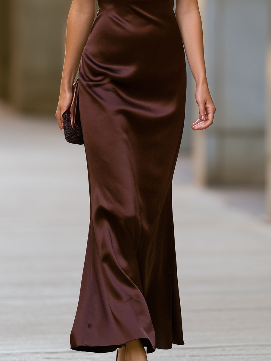Satin Scoop-Neck Maxi Dress