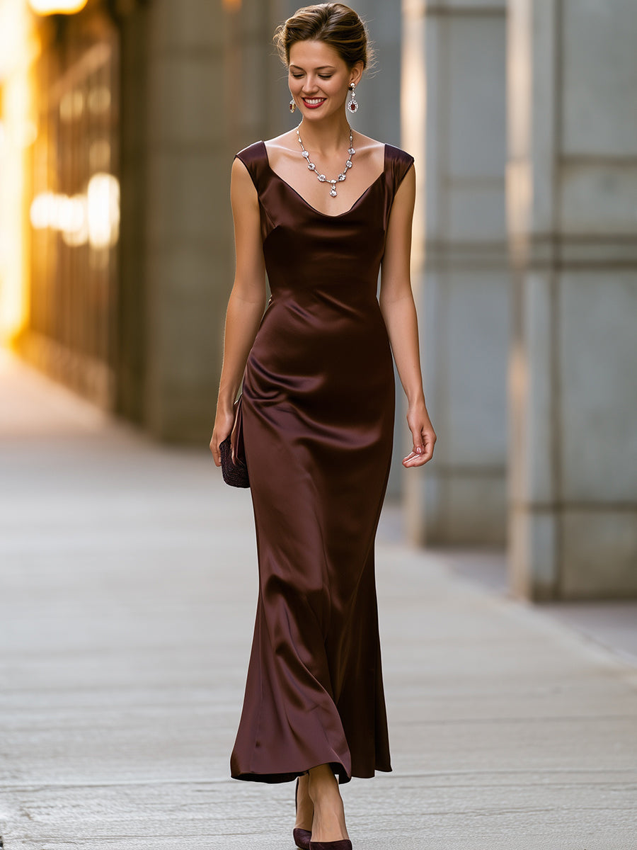 Satin Scoop-Neck Maxi Dress