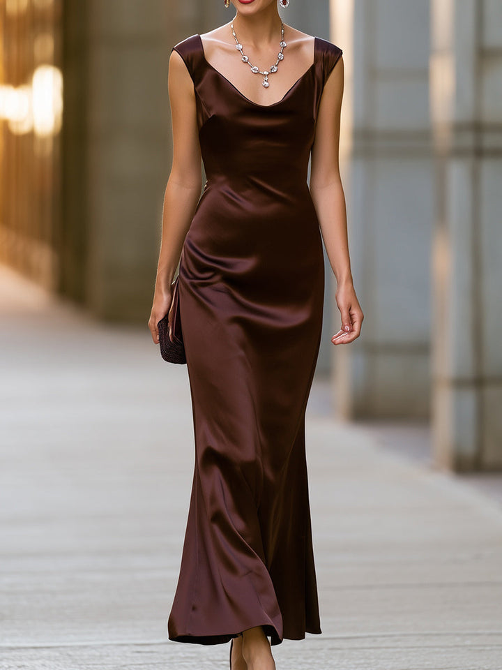 Satin Scoop-Neck Maxi Dress
