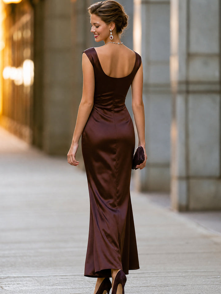 Satin Scoop-Neck Maxi Dress