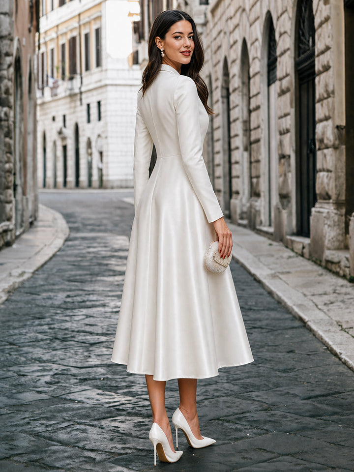 Lapel Blazer Bodice Midi Dress With Full A-Line Skirt