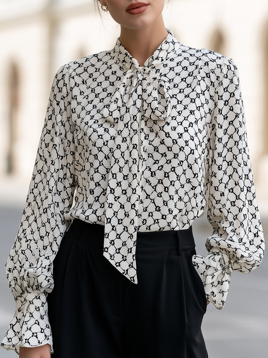 Geometric Bow Tie Blouse