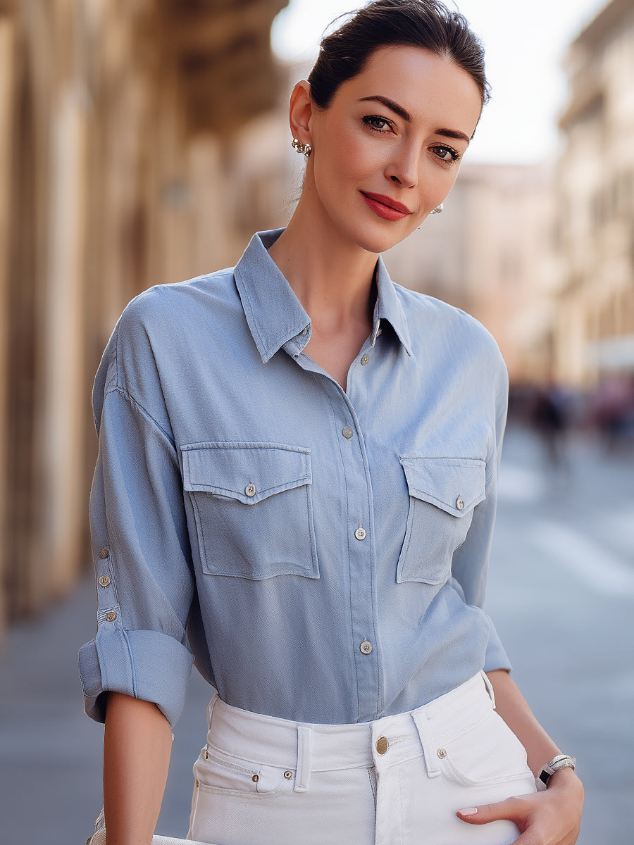 Button-Front Utility Shirt With Flap Chest Pockets