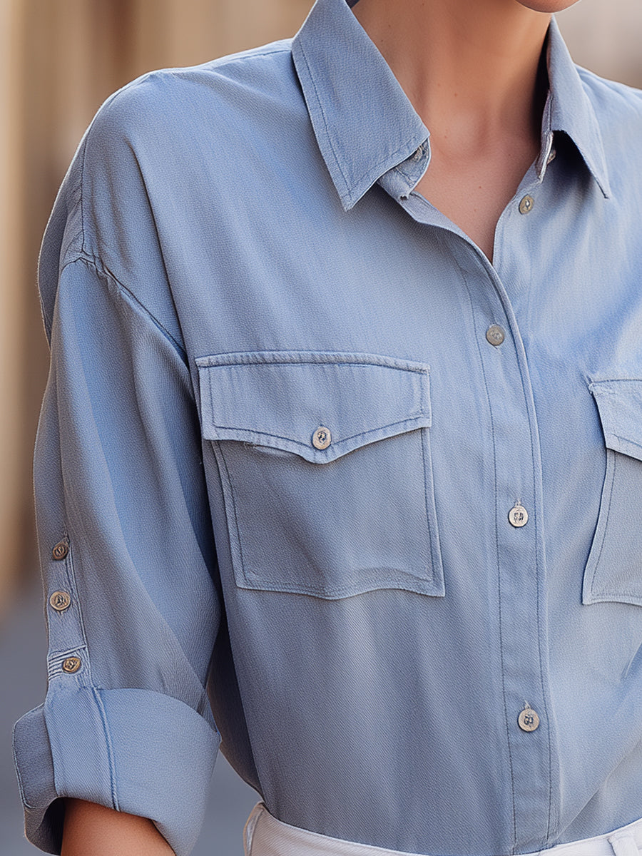 Button-Front Utility Shirt With Flap Chest Pockets