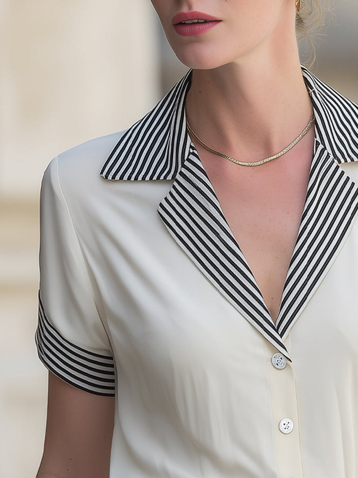 Striped Lapel Button-Down Tailored Top