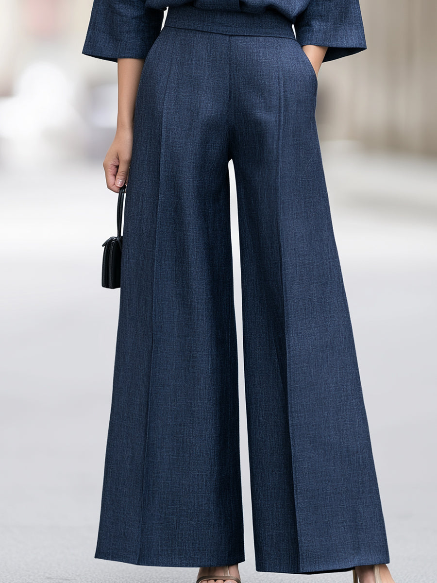 Elegant Wide Collared Top Leg Pants Set