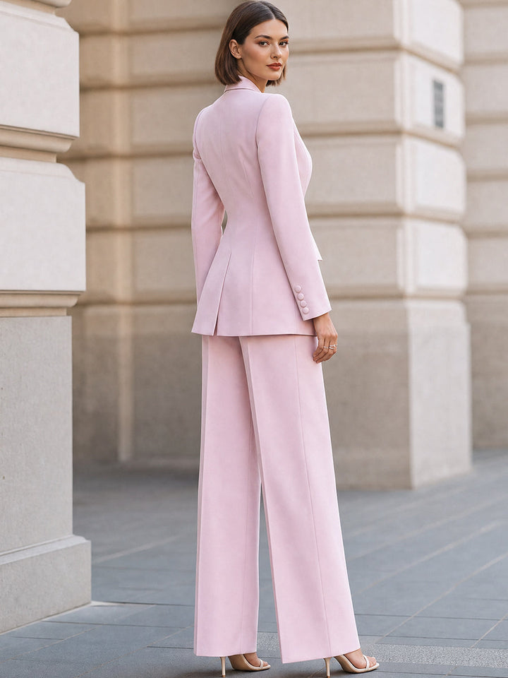 Sculpted Square-Neck Blazer And Wide-Leg Pants Set