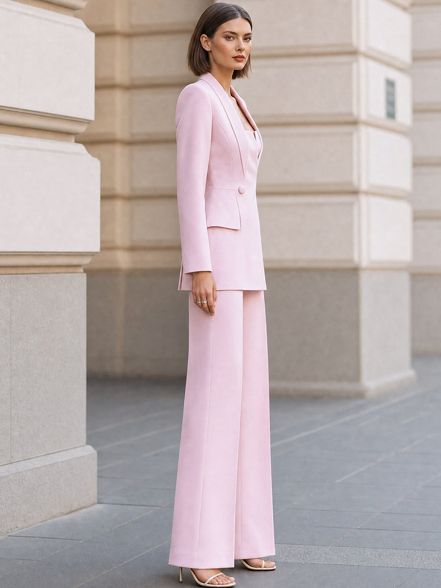 Sculpted Square-Neck Blazer And Wide-Leg Pants Set
