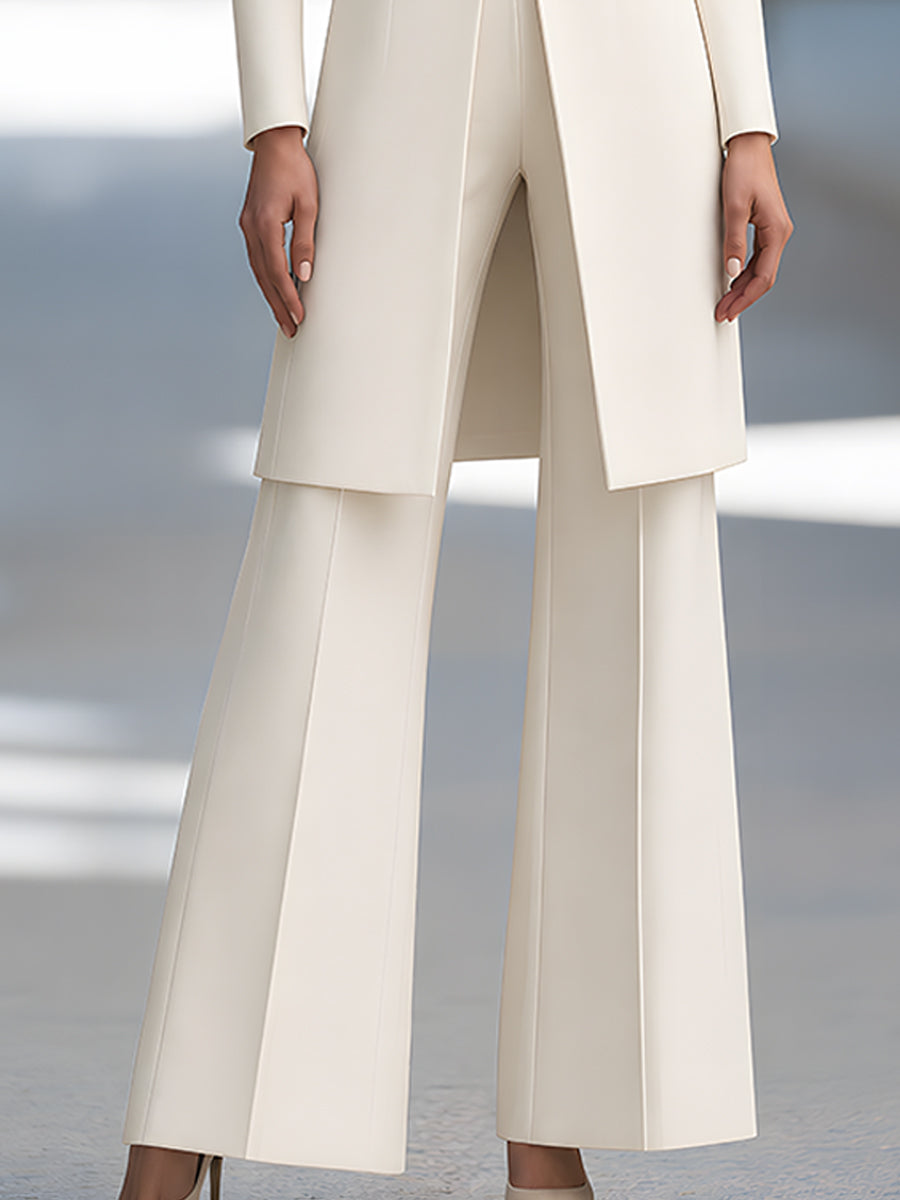 Stand-Collar Zip-Front Longline Jacket And Wide-Leg Pants Set