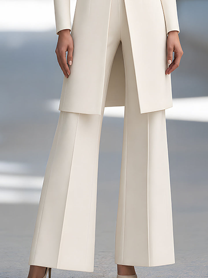 Stand-Collar Zip-Front Longline Jacket And Wide-Leg Pants Set