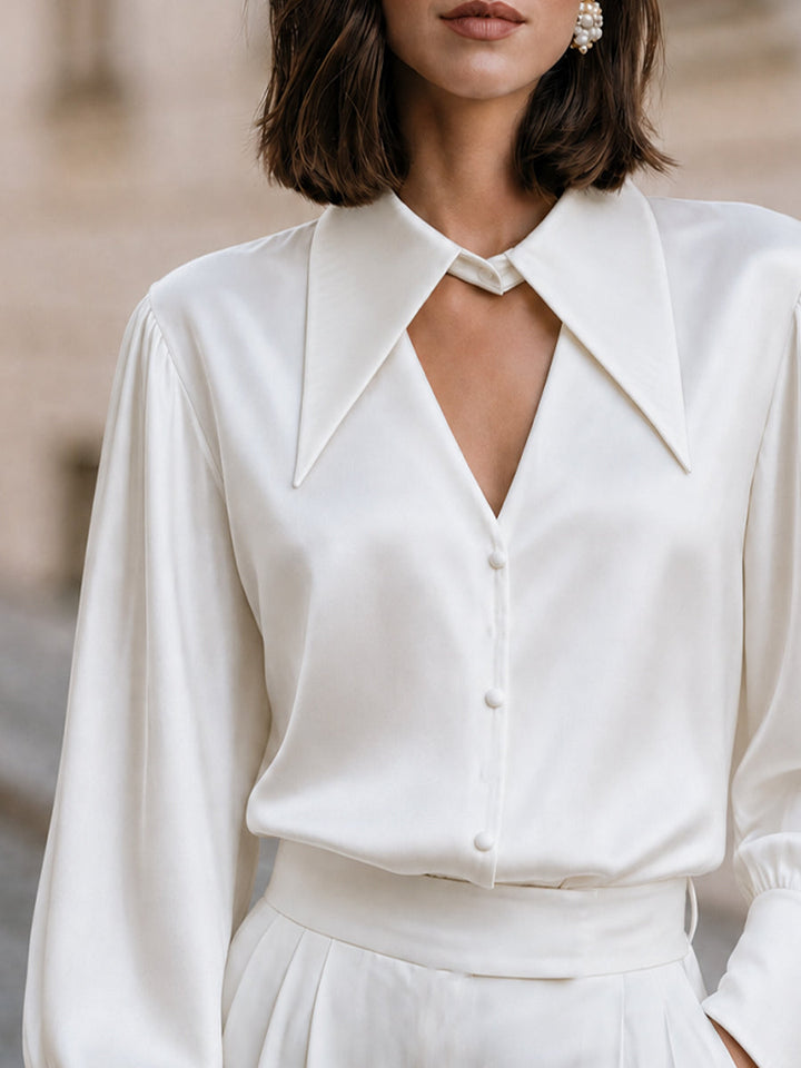 Satin Pointed Collar Blouse, Business & Smart Semi-Formal Outfit