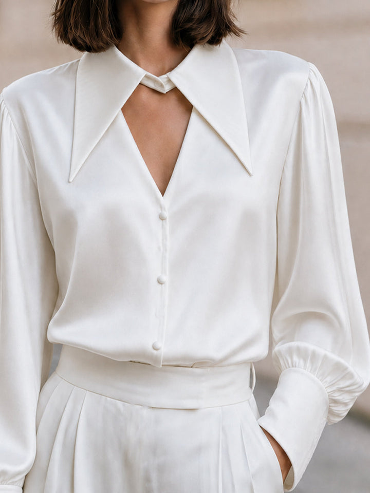 Satin Pointed Collar Blouse, Business & Smart Semi-Formal Outfit