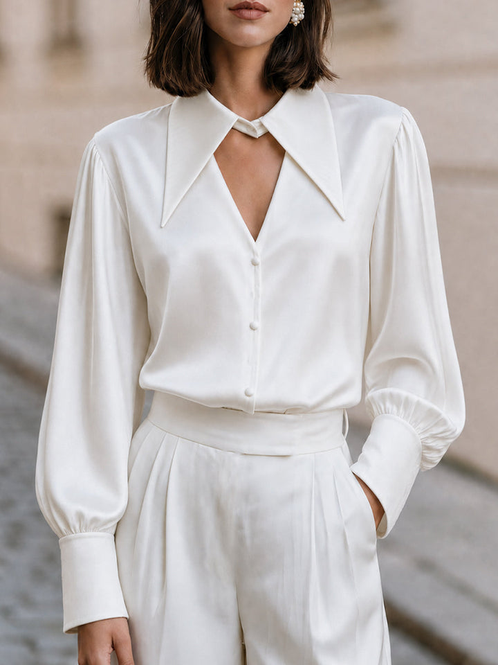 Satin Pointed Collar Blouse, Business & Smart Semi-Formal Outfit