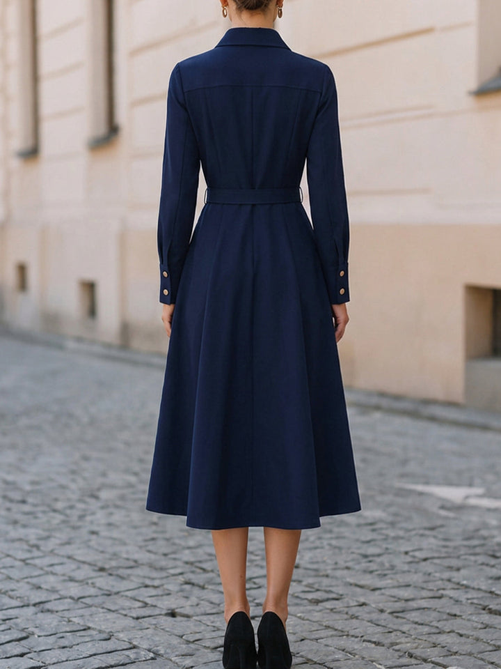Belted  Midi A-Line Shirt Dress, Business Work & Smart Church Outfit