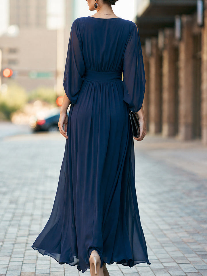 Deep V-Neck Split Sleeve Flowy Maxi Dress