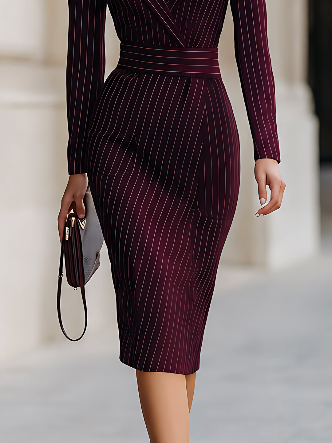 Pinstripe Wrap Blazer Midi Dress