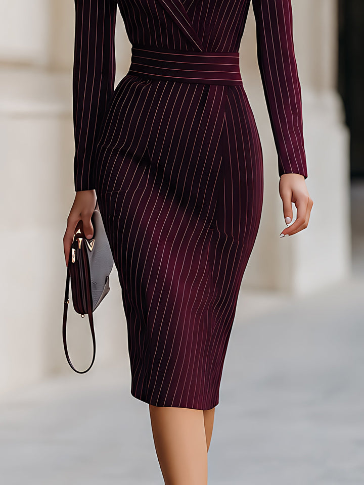 Pinstripe Wrap Blazer Midi Dress