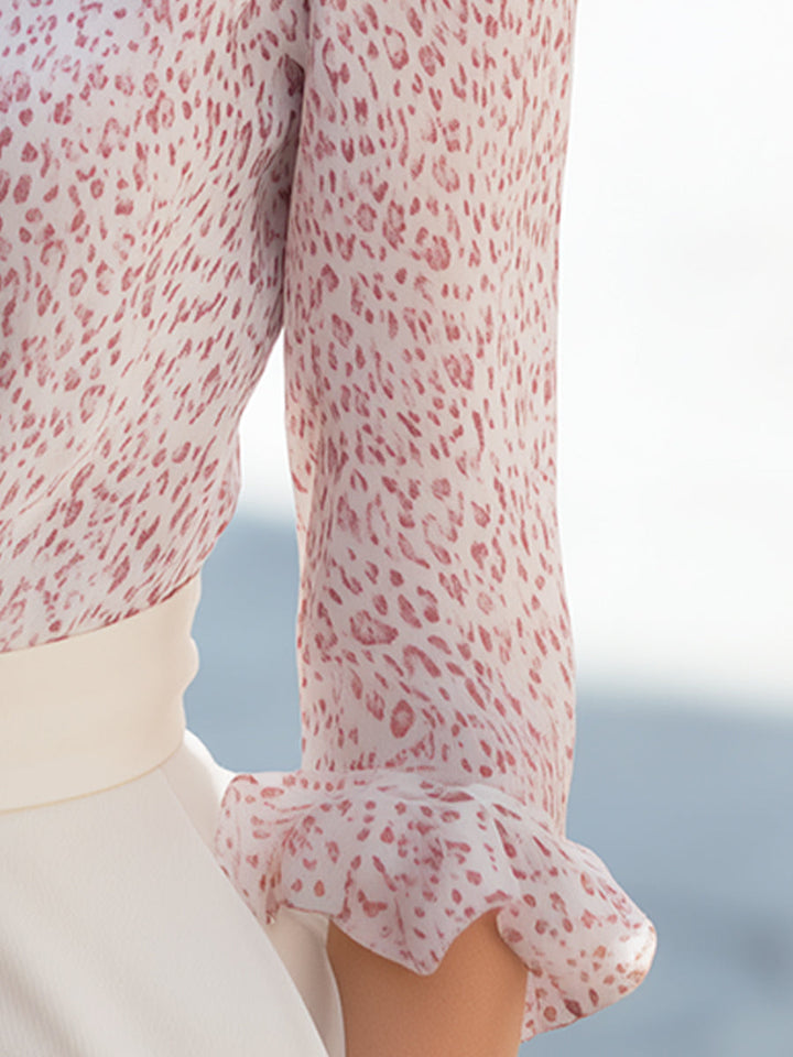 Elegant Printed High Neck Long Sleeve Blouse