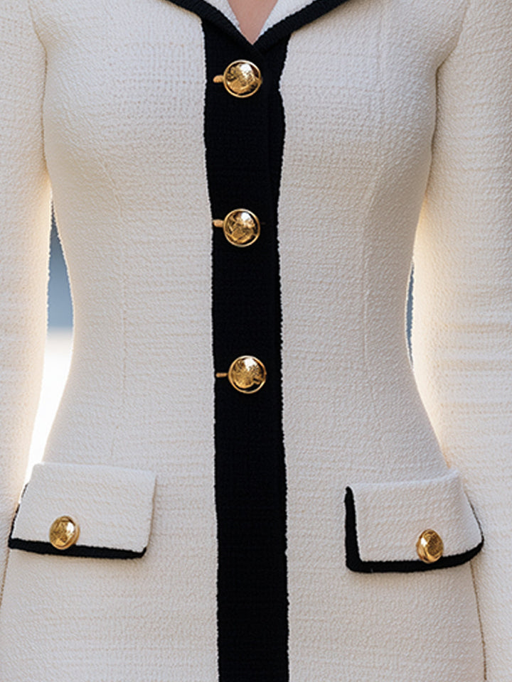 Elegant Contrast Trim Tweed Blazer Dress