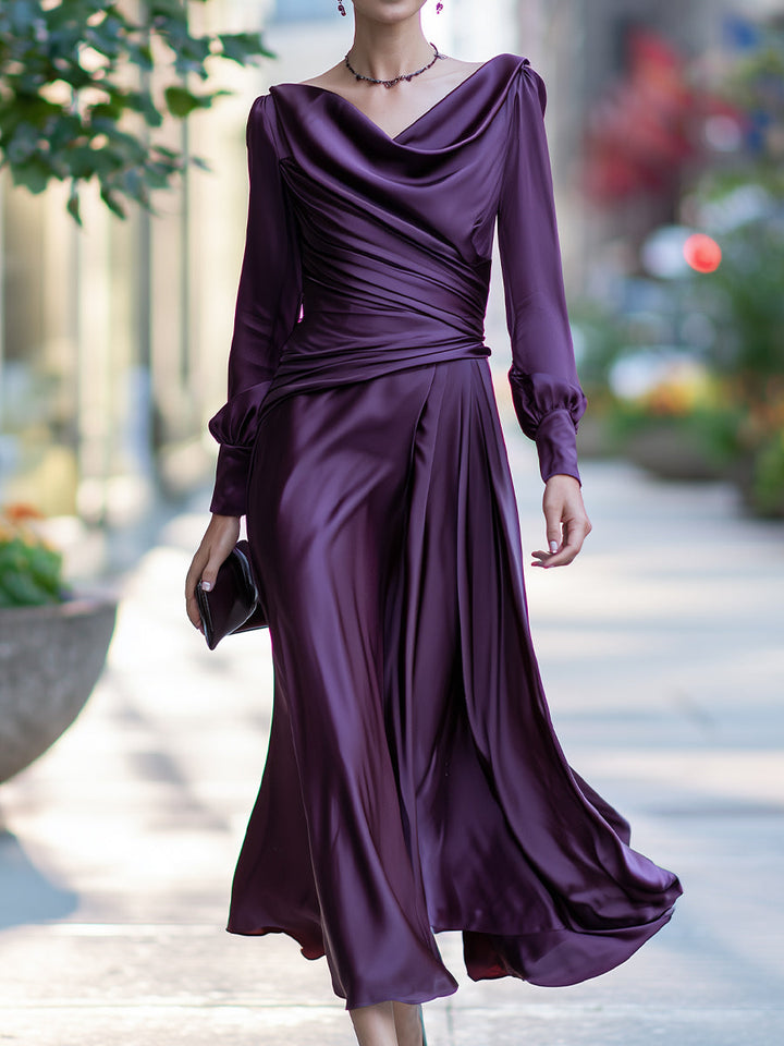Draped Satin Maxi Dress