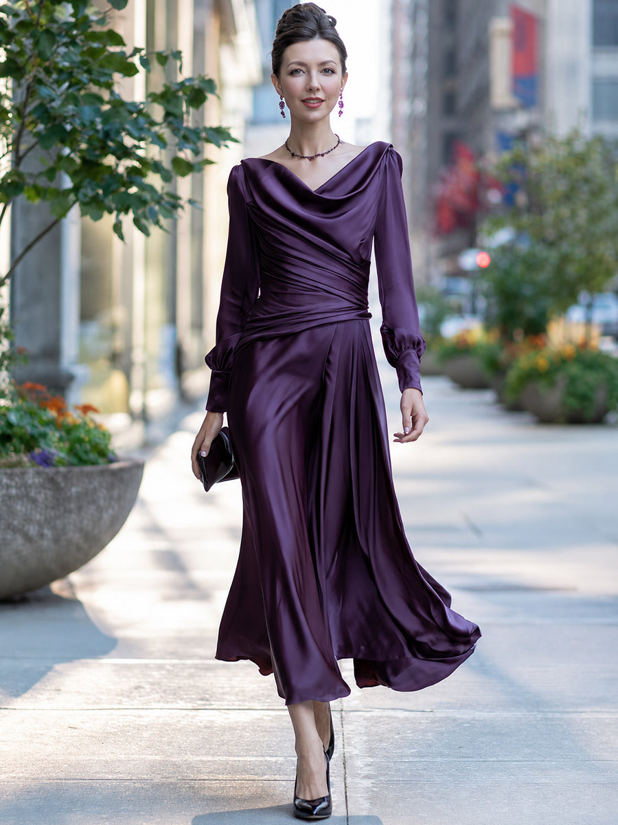 Draped Satin Maxi Dress