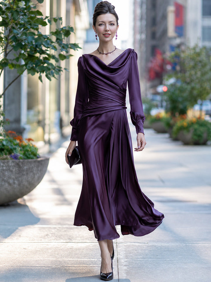Draped Satin Maxi Dress