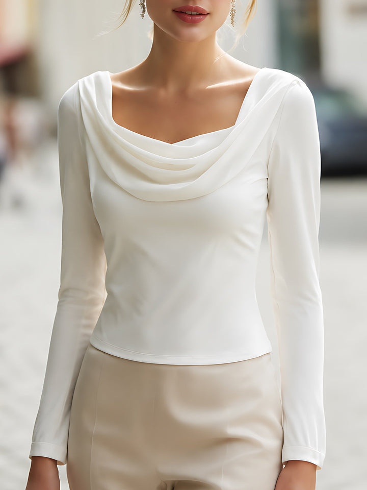 Draped Cowl-Neck Long-Sleeve Top