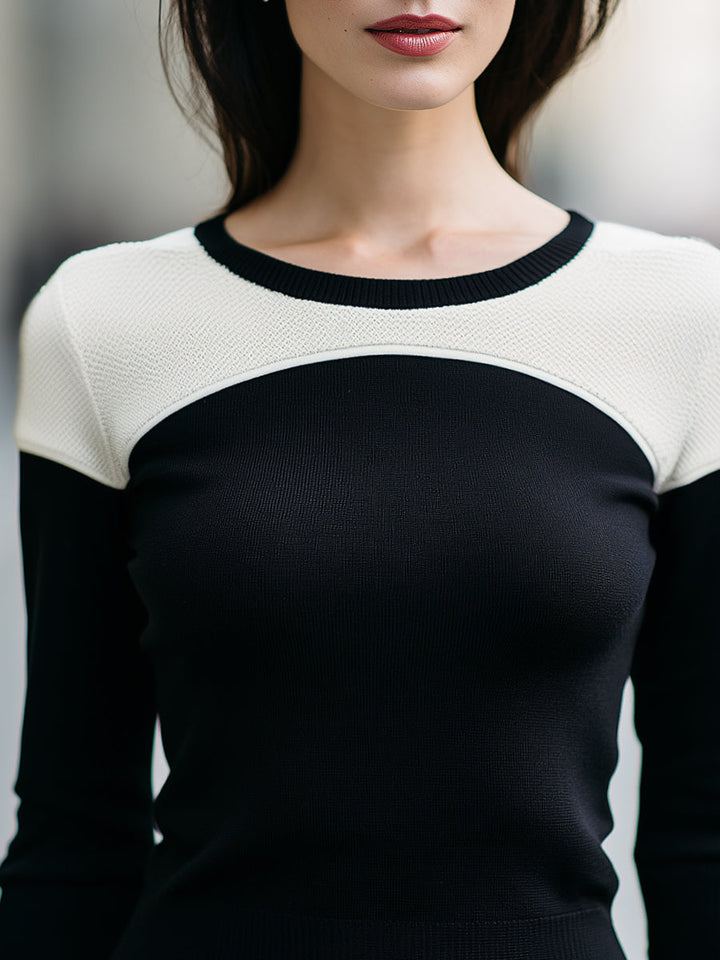 Contrast-Yoke Colorblock Knit Top