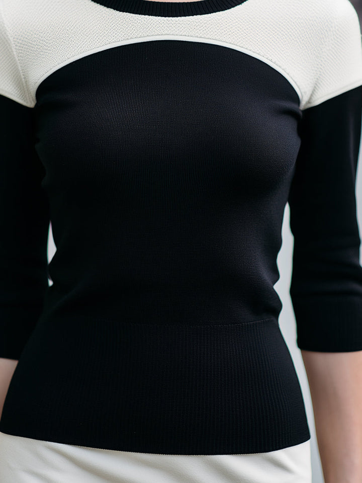 Contrast-Yoke Colorblock Knit Top