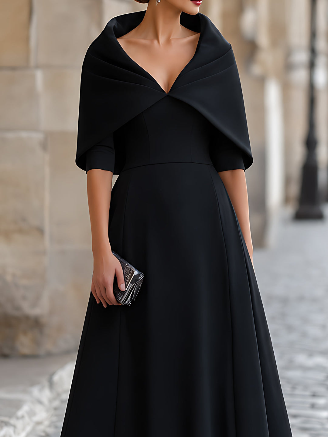 Cape-Collar A-Line Maxi Dress