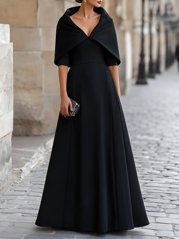 Cape-Collar A-Line Maxi Dress