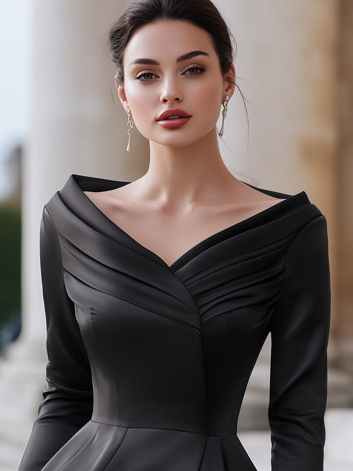 Elegant Satin Draped Long Sleeve Peplum Top