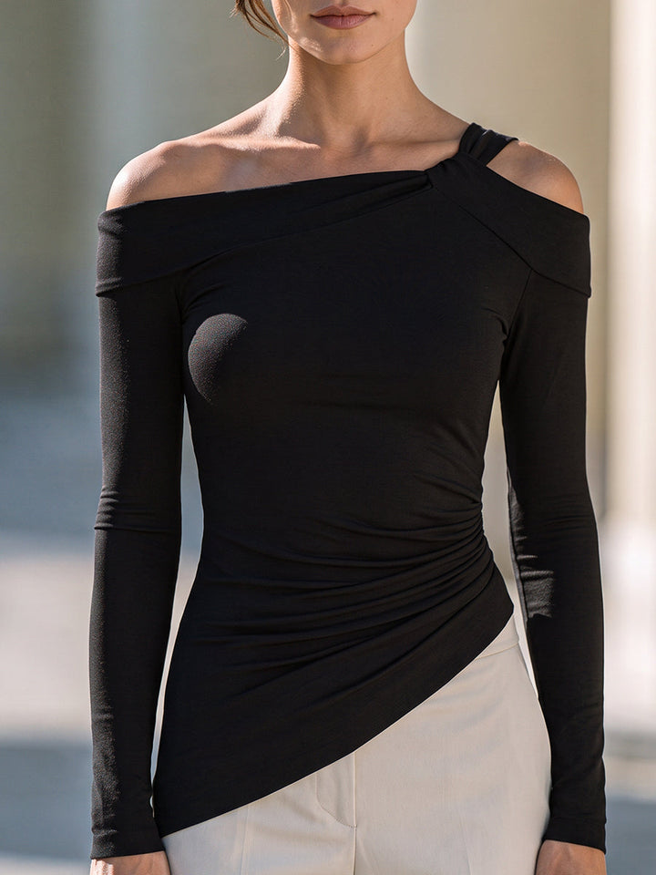 Asymmetrical Off-Shoulder Ruched Top