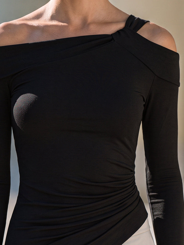 Asymmetrical Off-Shoulder Ruched Top