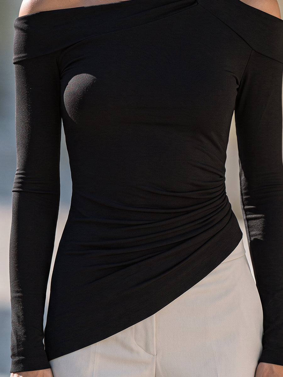 Asymmetrical Off-Shoulder Ruched Top