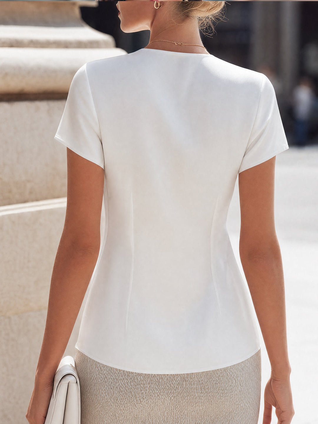 Asymmetric Wrap V-Neck Tailored Top
