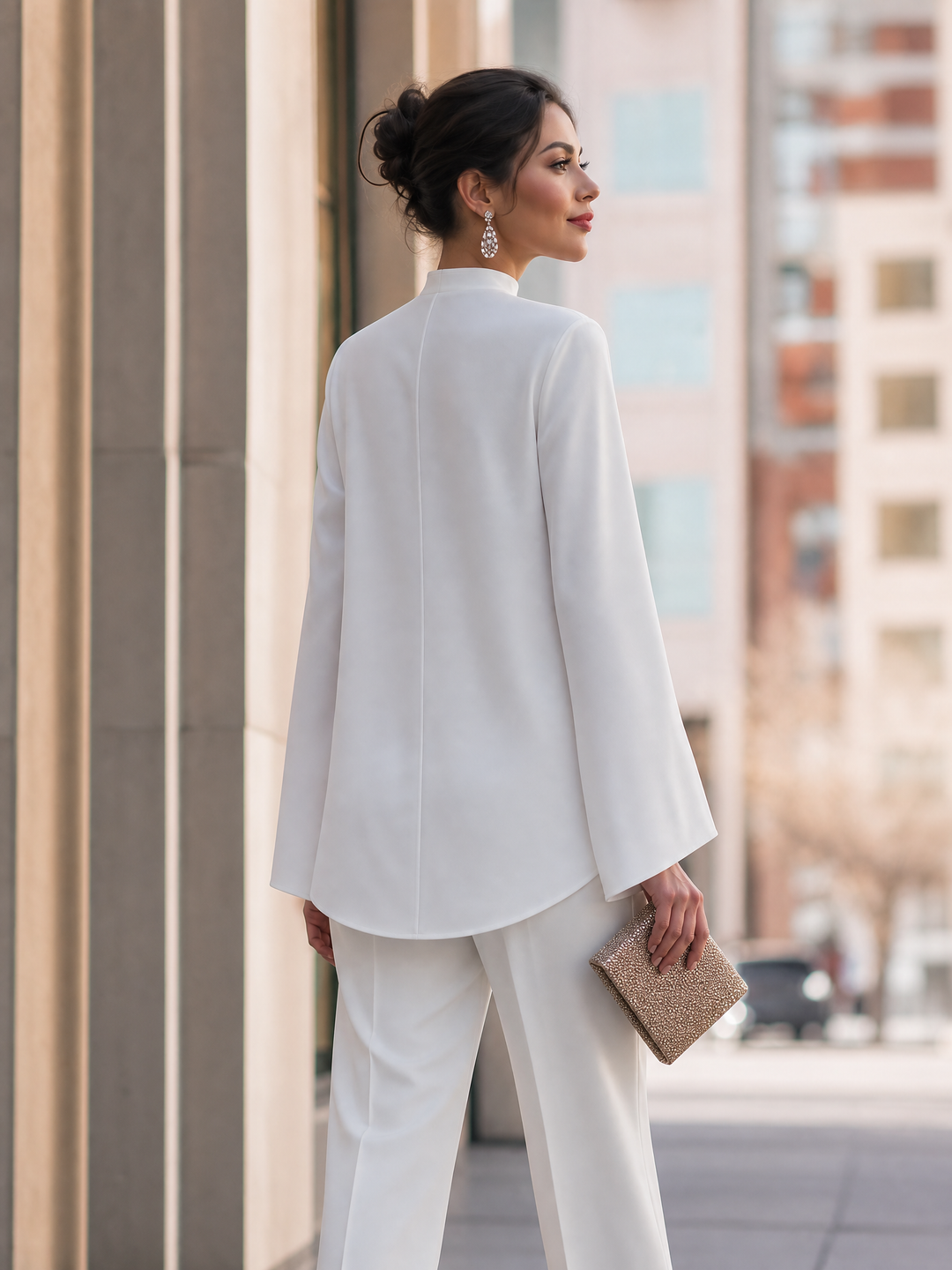 Asymmetrical Button Split Long Sleeves Blouse