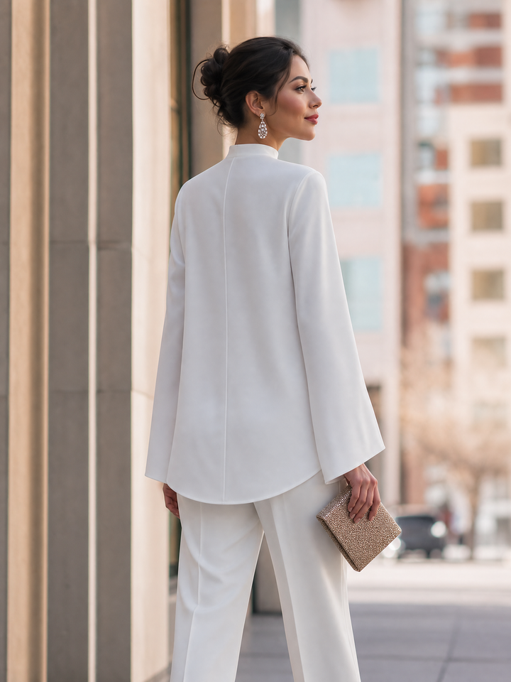 Asymmetrical Button Split Long Sleeves Blouse