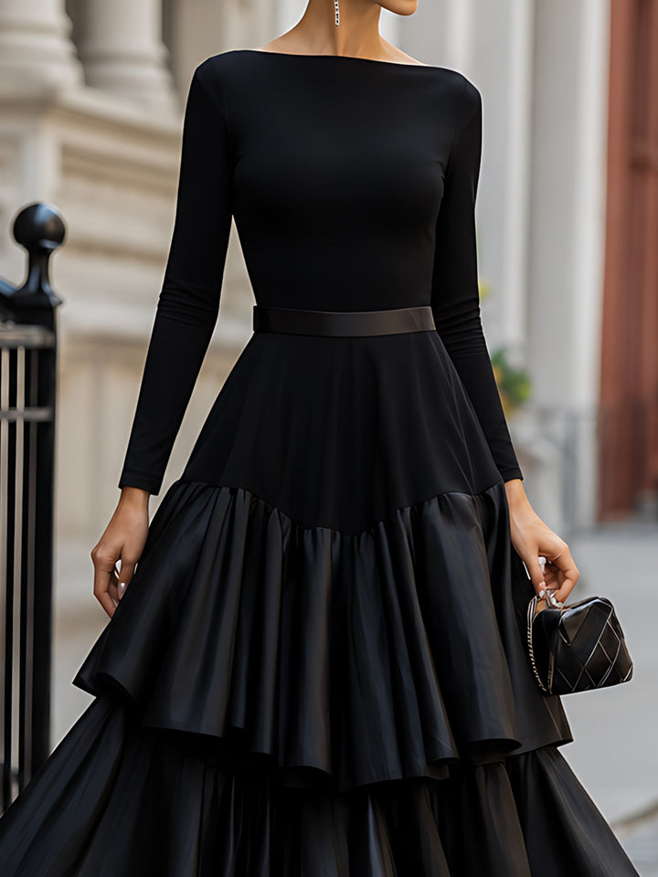 Double-Tier Satin Cake Maxi Dress