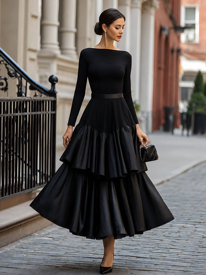 Double-Tier Satin Cake Maxi Dress