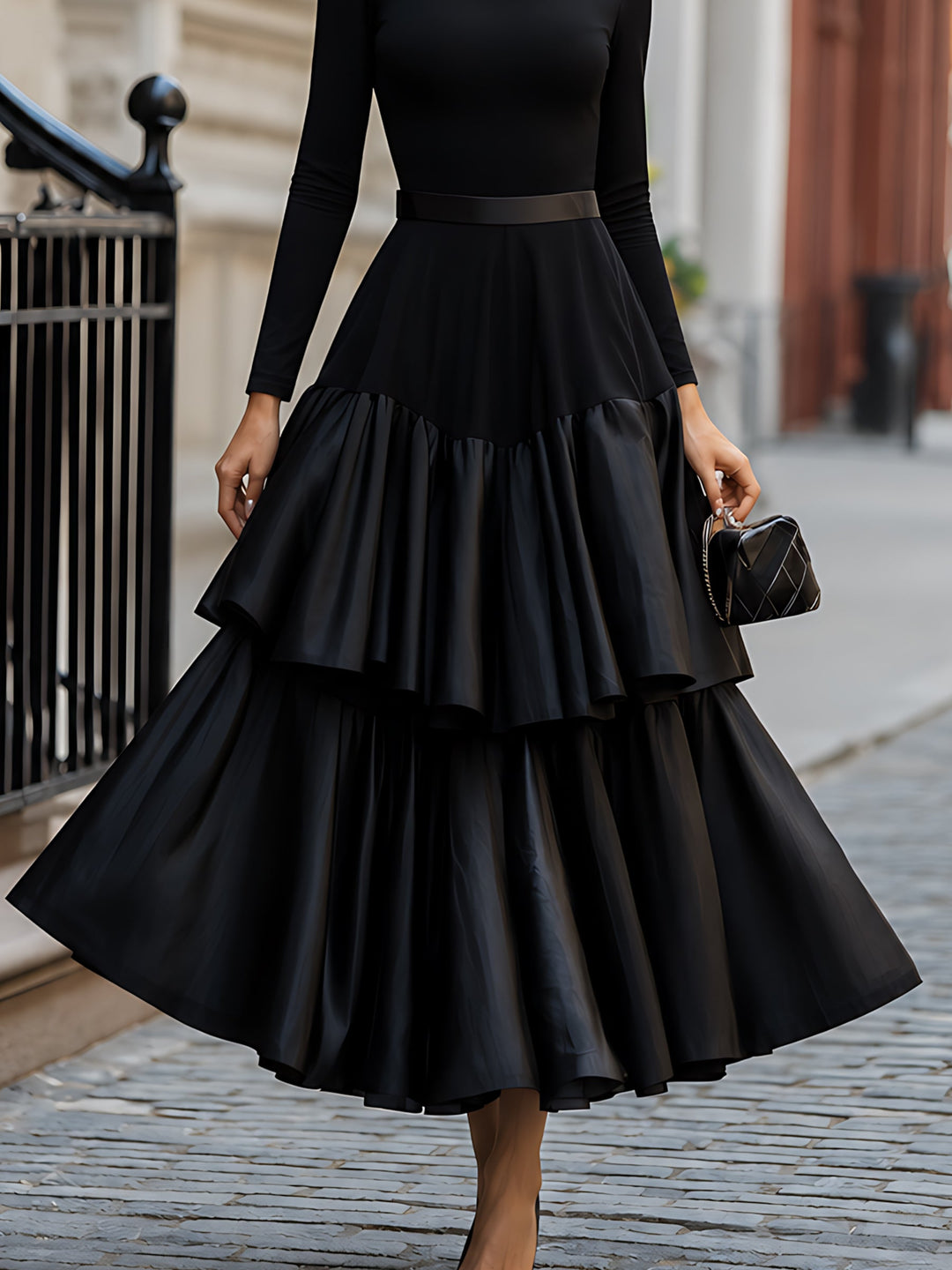 Double-Tier Satin Cake Maxi Dress