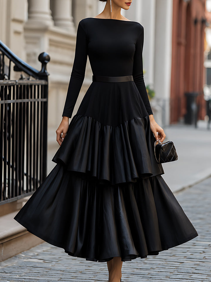Double-Tier Satin Cake Maxi Dress