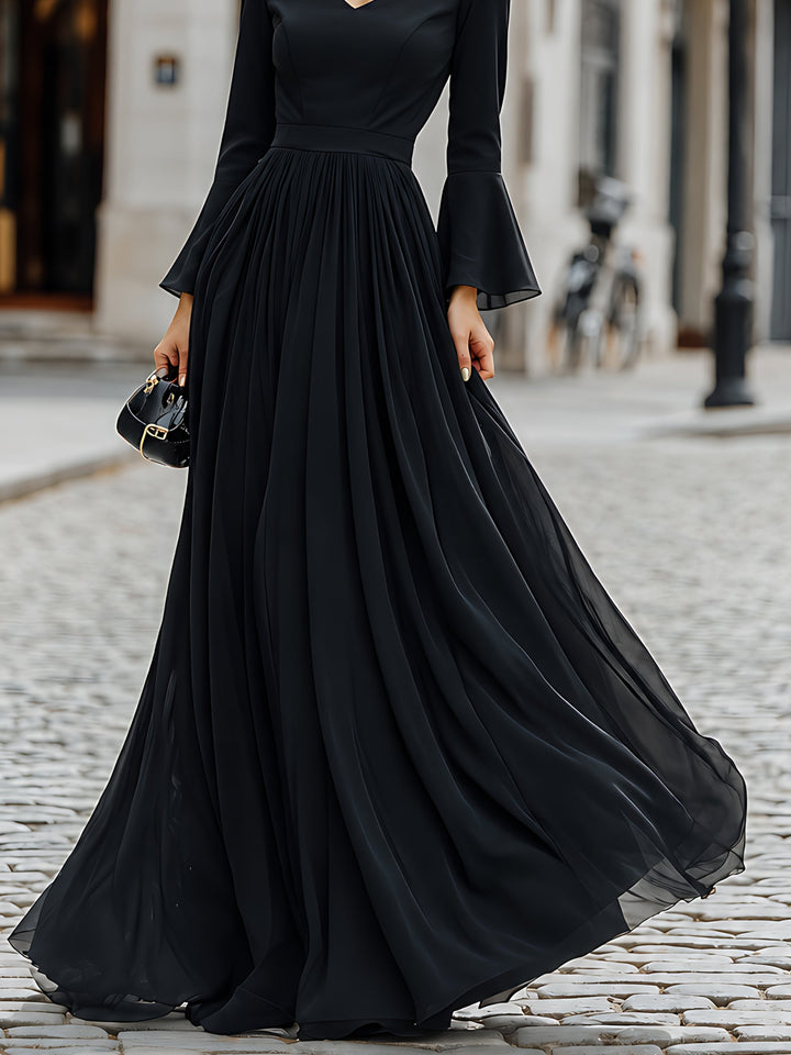 Flared-Sleeve Sweetheart-Neck Formal Maxi Dress