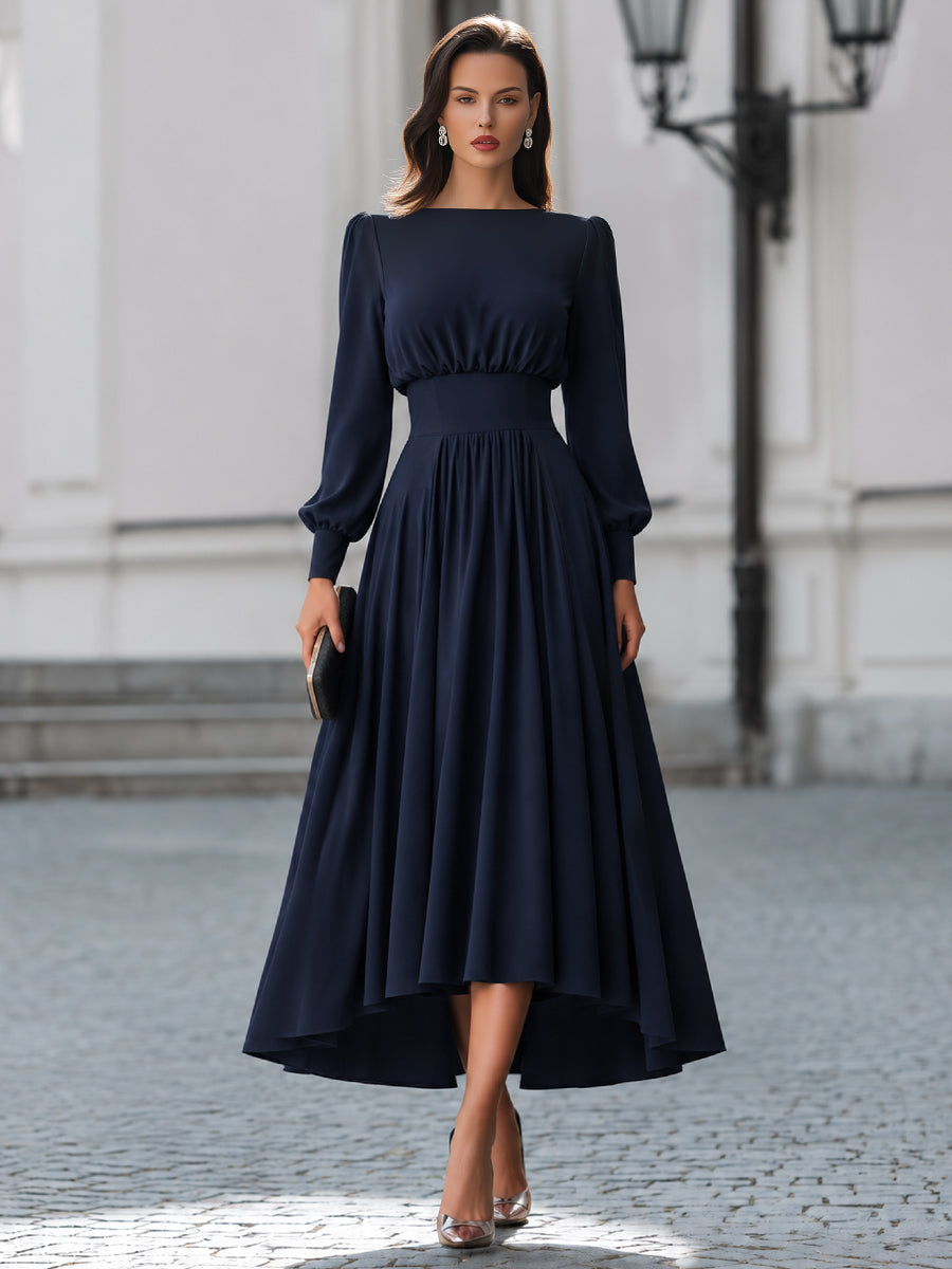 Elegant High-Low Gathered A-Line Maxi Dress