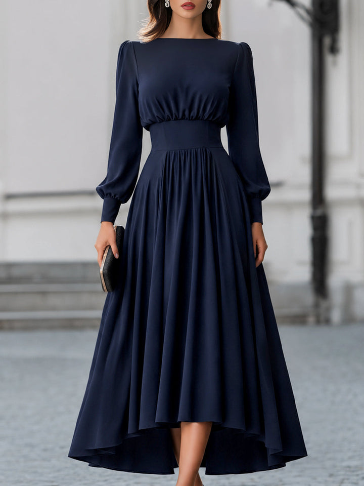 Elegant High-Low Gathered A-Line Maxi Dress