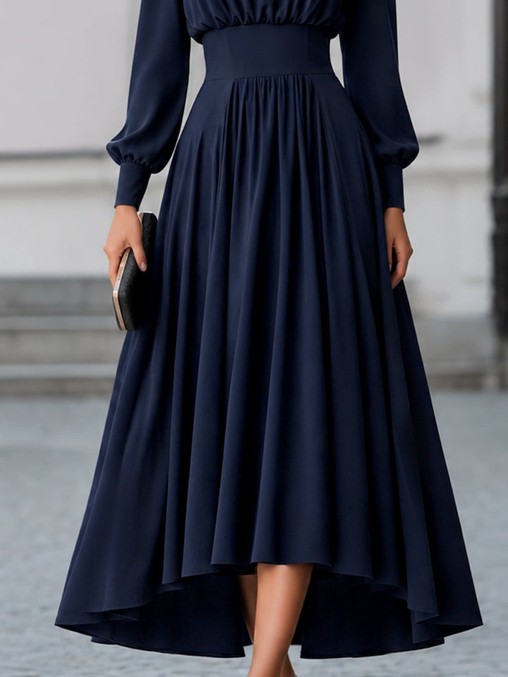 Elegant High-Low Gathered A-Line Maxi Dress