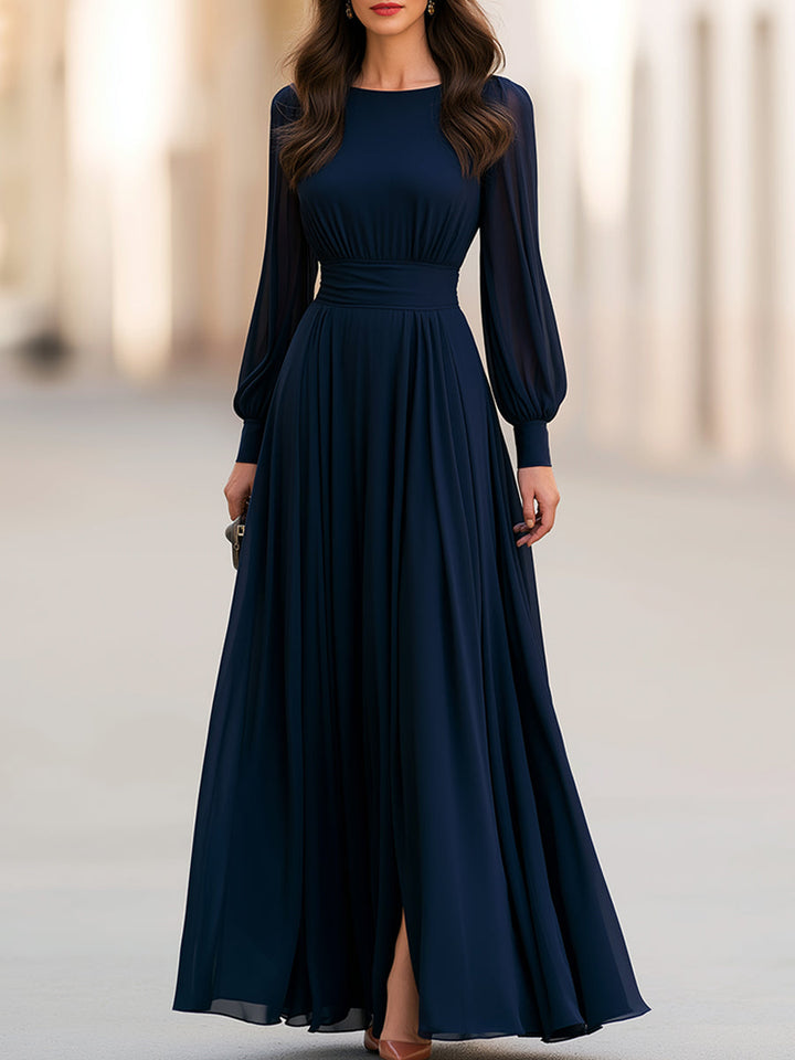 Elegant Chiffon Maxi Dress With Fitted Waist And Slit