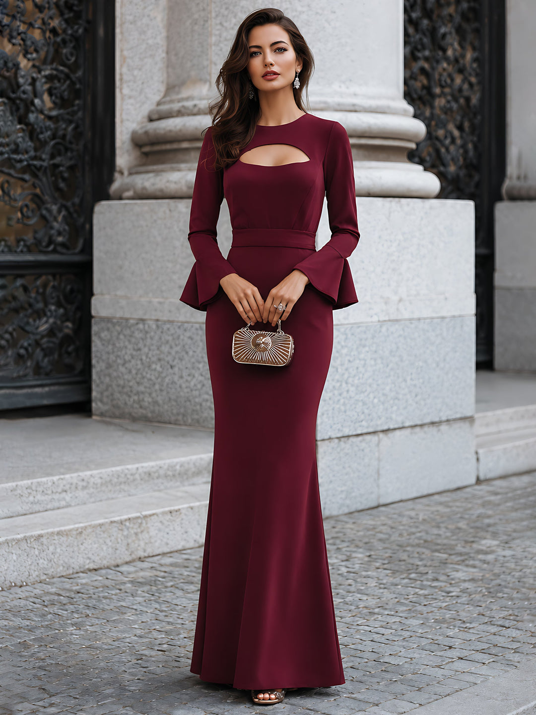 Cutout Flared-Sleeve Mermaid Maxi Dress