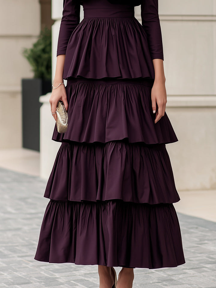 High Neck Multi-Tiered Ruffle Maxi Dress